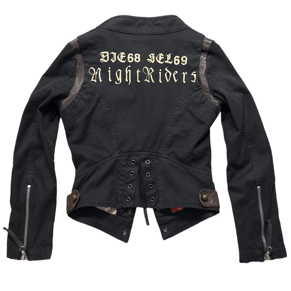 Y2K DIESEL rare black slim fitted nightriders leather trim jacket, S. - Picture 7 of 8